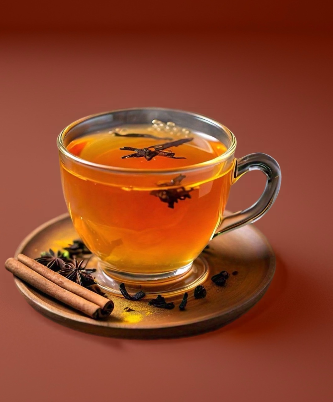 Image of Glass Mug of Tea with Cinnamon Sticks & Star Anise